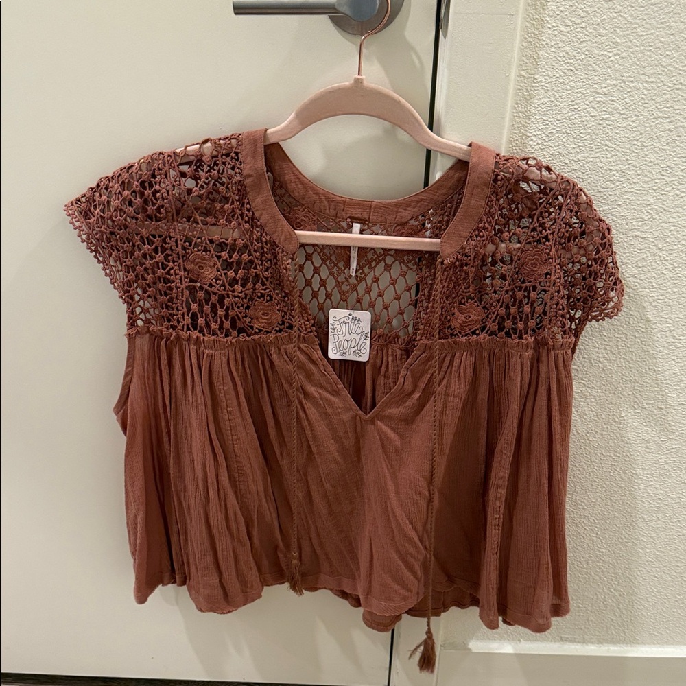 Free People Rust Crochet Blouse